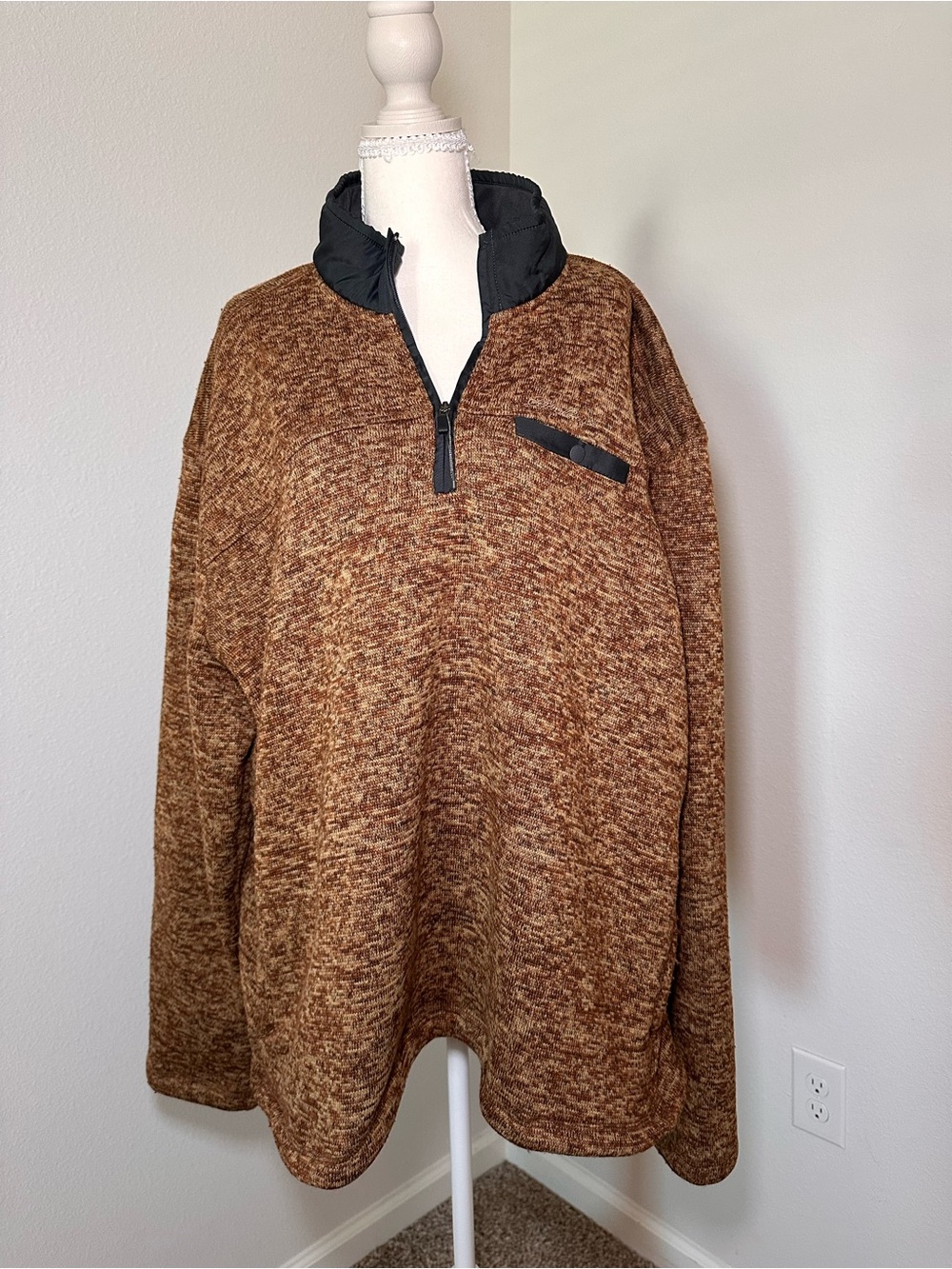 Eddie Bauer Brown Marled Quarter-Zip Sweater with Black Trim
